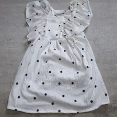 ZARA KIDSホワイト・ドット・フリルノースリーブワンピース