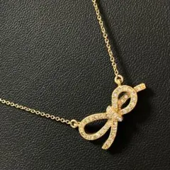 ABISTE アビステ ネックレス ゴールド リボン ラインストーン パヴェ