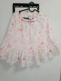 美品mezzo pianoピンク系花柄フリルスカート140cm