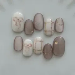 ニュアンス ネイルチップ、マグネット 淡色カラー リボンネイル