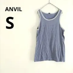 配色タンクトップ【S】ブルー レディース トップス 青グレー バイカラー 古着