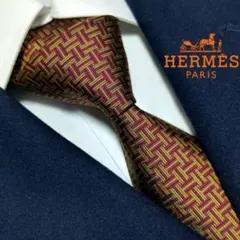 美品 エルメス ネクタイ H柄 ファソネ ジャガード フランス製 高級 光沢感