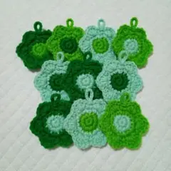お花のミニたわし10枚(グリーン系)