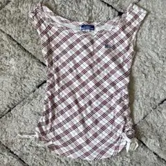 バーバリーブルーレーベル　ノースリーブ　リボン　ギャザー　ロゴ刺繍　M 38のサムネイル