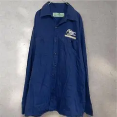 レッドキャップ ワッペン ワークシャツ レギュラー長袖 L 紺 綿 お出かけ