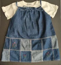 ちゃえ様用　KPデニム刺繍入りジャンパースカートカットソーセット　90cm