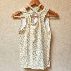 花柄 クロスストラップ タンクトップ L