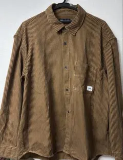 ZARA MAN メンズ　コットンストライプシャツ　長袖　ブラウン　ワッペン