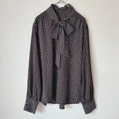【極美品】RagOut ラグアウト リボン ボウタイブラウス ネイビー 総柄 M