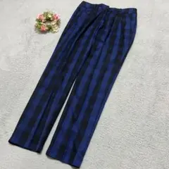 【コルテスワークス】タックカジュアルパンツ　ブルー×黒 チェック柄 脚長