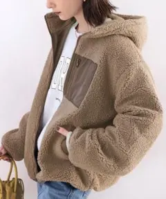 フリースフード付きジャケット ベージュ
