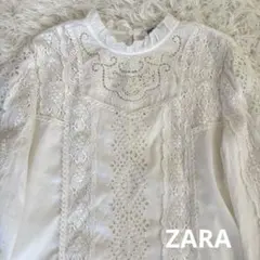 ZARA ザラ　ホワイト レース　長袖ブラウス　Mサイズ