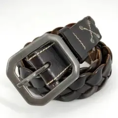 希少✨ ラルフローレン ラグビー メッシュベルト 編込み 本革 レザー ブラウン