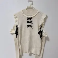 Ankrouge 肩あきフリルリボンTOPS ホワイト