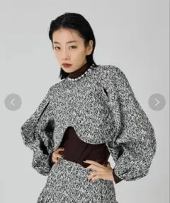 united tokyo グリムジャガードトップス⚫︎ショート丈総柄コートボレロ黒