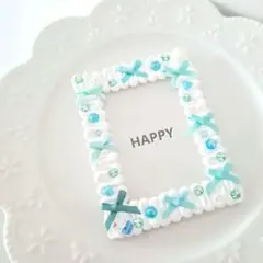 ホイップトレカケースデコ　グリーン系　Ｂ8縦入れ　リボン　エメラルドグリーン