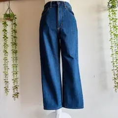 美品　ジーユーGU ダークブルー ハイウエスト ワイドレッグ デニムパンツ