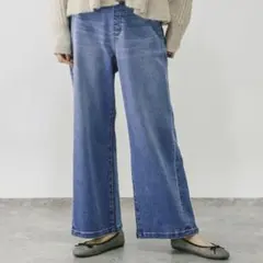 グローバルワーク　GOODデニム イージーパンツ ワイド 裏起毛　ブルー　Sのサムネイル