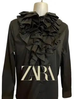ZARA 黒 フリル付き 長袖シャツ