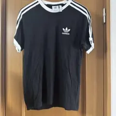 アディダス リンガーネックＴシャツ M ブラック 刺繍ロゴ トレフォイル 半袖