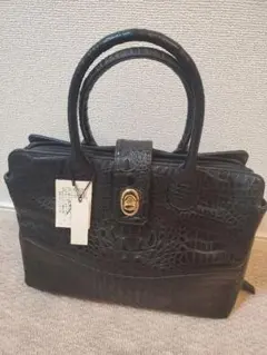 新品　未使用　牛革　本革　ハンドバッグ　黒　型押し　クロコダイル柄 トートバッグ