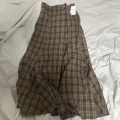 【匿名配送】ブラウン チェック柄 ロングスカート マーメイドスカート M