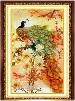 天然石 絵画 貴石 絵画アンテーク 美術工芸 孔雀 クジャク レトロ