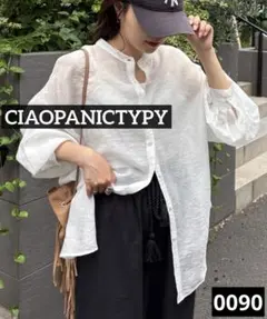 0090 CIAOPANICTYPY シアーバンドカラーシャツ　ホワイト