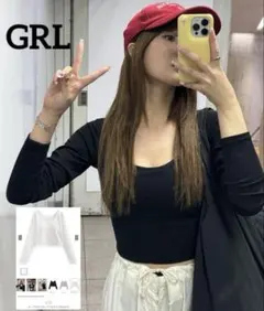 k0204 GRL カップ付きクロップド丈ロンＴ ブラックのサムネイル
