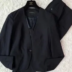 未使用級/現行✨グリーンレーベルリラクシング パンツスーツ ノーカラー 濃紺