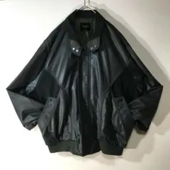 【個性派古着】長袖デザインジャンパー　ボンバージャケット　ダークグリーン　M