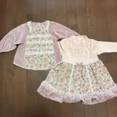 Souris ピンク フラワー柄 ワンピース セット 90cm