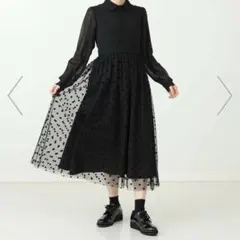 美品　CAROLINAGLASER フロッキードットシャツワンピース