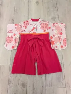 ベビー着物　 袴ロンパース80cm　雛まつり　お食い始め　綿100%