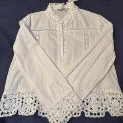 新品未着用 レース付きホワイトコットンシャツ 長袖