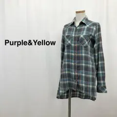 Purple&Yellow チェックシャツ 長袖 両胸ポケット ライトブルーのサムネイル