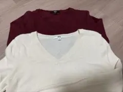 UNIQLO Vネック 100% カシミヤセーター S オフホワイト/ボルドー