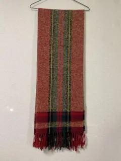 リバーシブルマフラー　ストール　チェック柄　赤　ベージュ