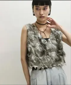 フリンジデザイン ノースリーブベスト グレー