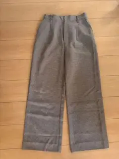 ハウンドトゥース柄 ワイドパンツ ストレートパンツ　ブラウン系　38号
