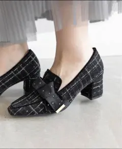 【 美品】RANDAチェック柄リボン付きパンプス Mサイズ 23.5cm