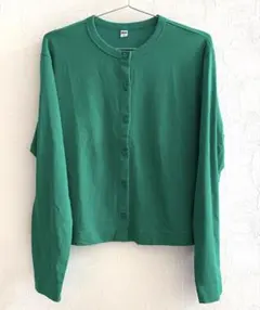 美品【UNIQLO】 クルーネックカーディガン グリーン 長袖　 Lのサムネイル