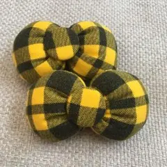 残りわずか！可愛い♡ ネル素材♡イエローチェックリボンゴム！二個セット！