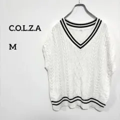 C.O.L.Z.A Vネックケーブルニットベスト M ホワイトc571②
