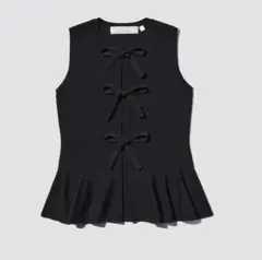 ◆GU　フロントリボンセーター(ノースリーブ) by rokh　黒　L◆ジーユー