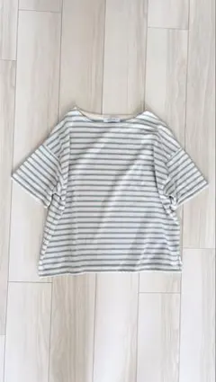 水色ストライプ柄 半袖Tシャツ カットソーのサムネイル
