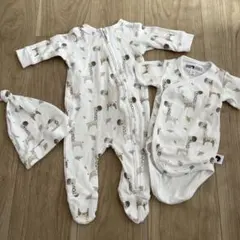 ベビー　キリン　ジップロンパース　帽子　3点セット