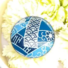 和柄　ブルー　ブローチ　昭和レトロ　ネックレストップ 　2WAY 　/M184