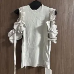 SNIDEL フリルスリーブニットプルオーバー F/LGRY