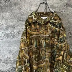 き*と様 古着　90s ヴィンテージ 総柄シャツ　ポリシャツ　アート調　レトロ